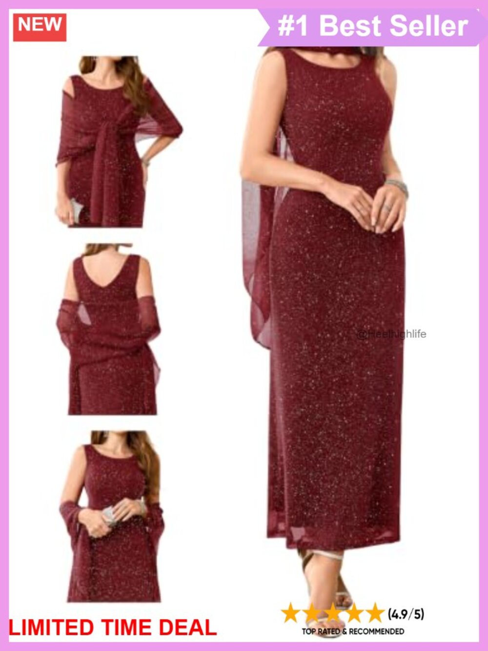 Sparkly Sequin Bodycon Maxi Dress with Shawl Formal Evening Gown